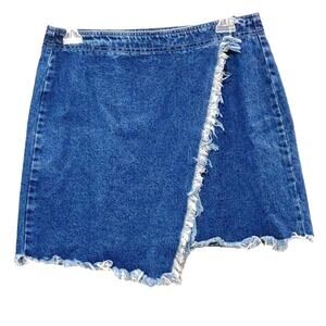 Cello Jeans Raw Hem Denim Asymmetrical Mini Wrap Skirt Distressed Blue Womens M